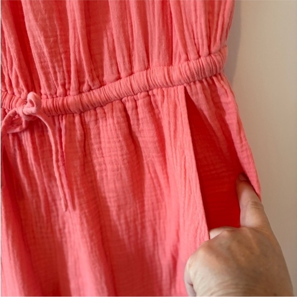 Evereve Gemma Playful Athletic Comfort Gauze  Coral Cotton Jogger Jumpsuit L - Picture 9 of 10